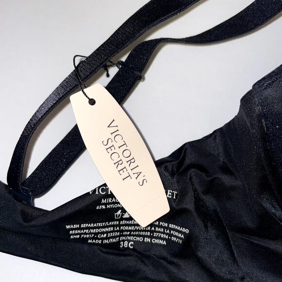 Victoria's Secret Bra 38C Black Bling Miraculous Bombshell Plunge Padded 2 Cup - Picture 8 of 9